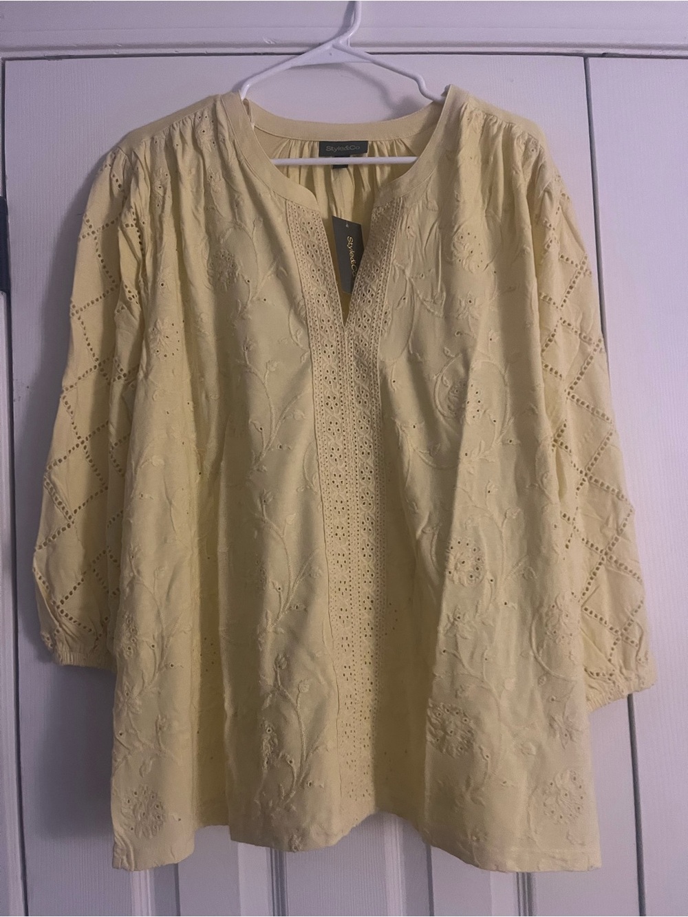 Style & Co. Pale Yellow Eyelet Embroidered Tunic